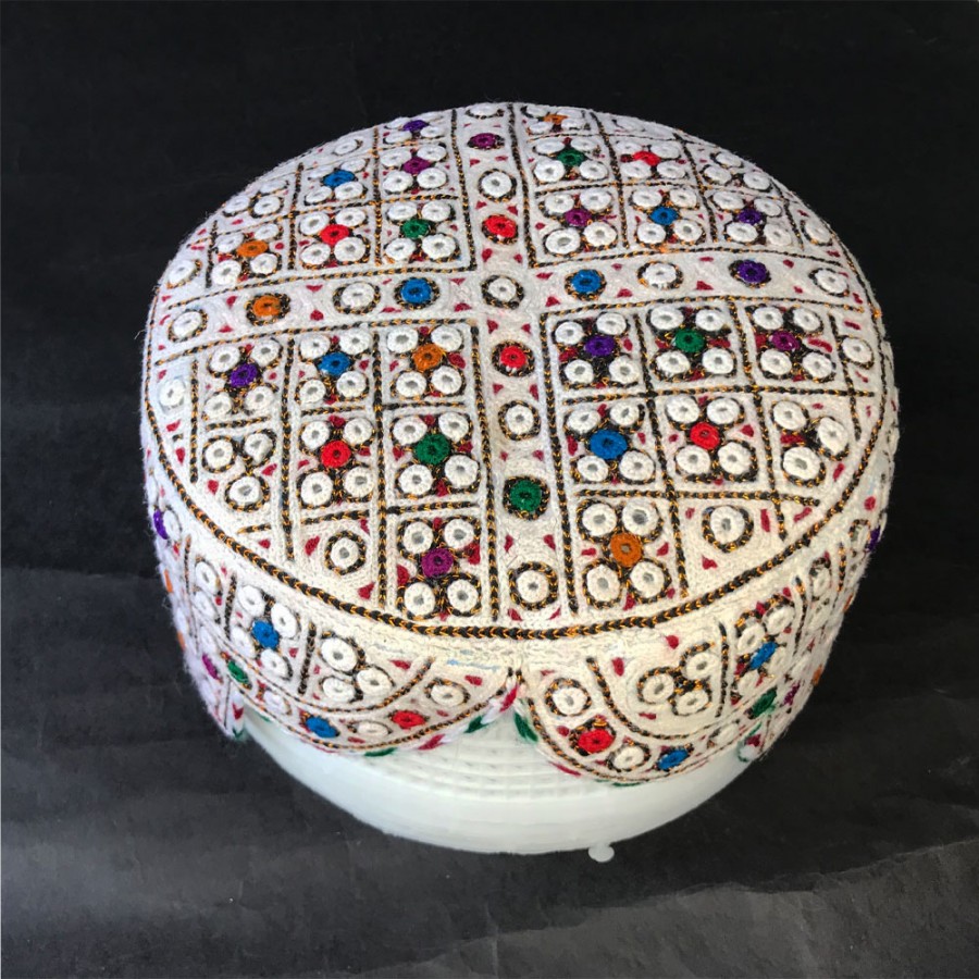 White Mutlicolor Bugti / Balochi Cap or Topi MKC-934